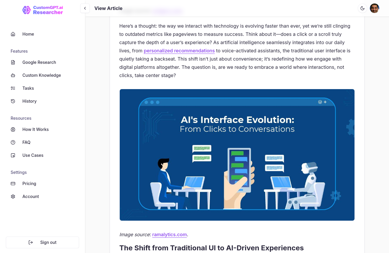 CustomGPT.ai Researcher Interface